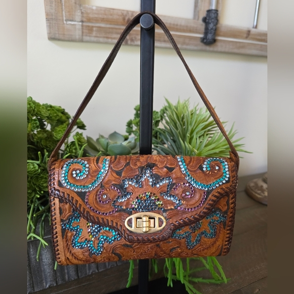 Rare Roth And Madge Handtooled Leather Swarovski Crystal Bag- Collectable OOAK - Picture 8 of 15